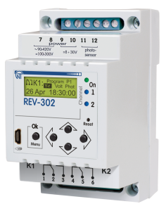 Wielofunkcyjny dwukanałowy zegar roczny REV-302.01 z funkcją przekaźnika napięciowego i zewnętrznego fotoprzekaznika NOVATEK